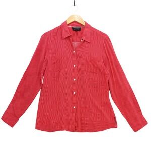 Foxcroft Womens Red White Polka Dot Button Down Shirt Fitted Fit Rayon‎ Size 8